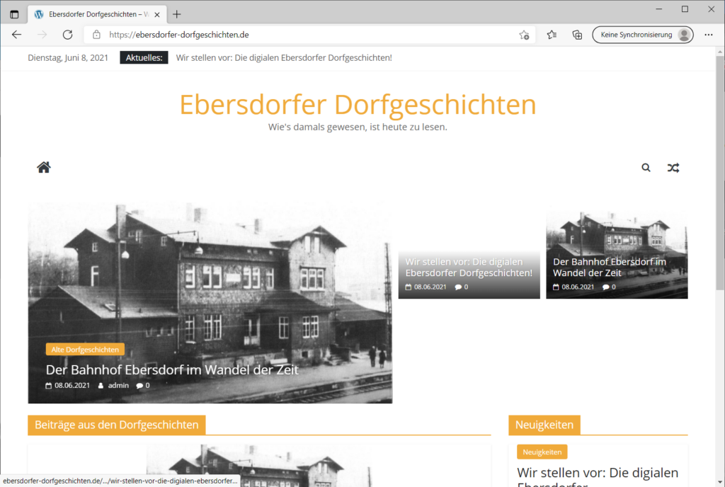 Screenshot der DG-Website